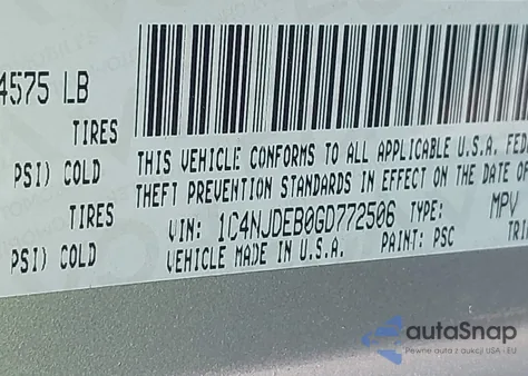 2016 Jeep Compass High Altitude Edition z USA, uszkodzony, nr VIN 1C4NJDEB0GD772506